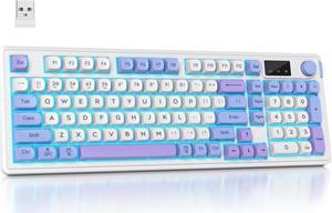 Mosptnspg RGB Mechanical Feel Membrane Wireless Keyboard, Wired/Bluetooth/2.4G Silent ABS Ball Cap Gasket Structure Gaming Office Keyboard for PC/Mac/Win (Sea Salt Blue)