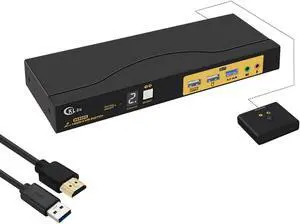CKLau 2x1 8K@60Hz 4K@144Hz KVM HDMI Switch with Audio and Cables Support Hotkey Switching, Emulation EDID, 5.1 Channel Digital Fiber Optical Audio, 7.1 Surround Sound Audio Output