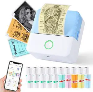 Print Pods Mini Printer, Thermal Inkless Sticker Maker with 20 Rolls Printing Paper, Pocket Printpod for phone, Impresora Portatil for Notes, Flashcards, Journal, DIY, Compatible with iOS & Android