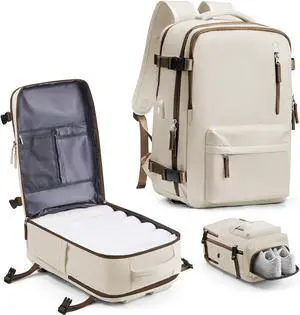 VECAVE Carry On Backpack for Women,Large Travel Backpack Flight Approved,Waterproof 15.6 Inch Laptop Backpack Business Work Backpacks Men Mochila De Viaje WhiteBrown