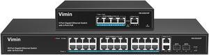 VIMIN 4 Port Gigabit PoE Switch with 1 Uplink Port & 24 Port Gigabit PoE Switch with 2X Gigabit Uplink Port & 2 SFP Port, Support IEEE802.3af/at, One-Key VLAN, Plug and Play