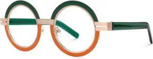 VOOGLAM Fashion Round Blue Light Blocking Glasses for Women, Round Metal Eyewear Party Accessory Green-5777