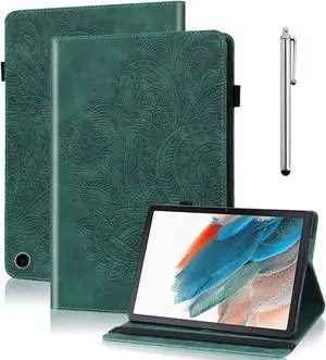 VODEFOX Case for Kindle Fire HD 10 & 10 Plus Tablet (13th/11th Generation, 2023/2021 Release) 10.1",PU Leather Folio Stand Embossed Flower Cover with Card Slots for Fire Tablet HD 10 2023 - Green