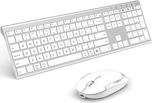 Bluetooth Keyboard Mouse, Multi-Device Wireless Keyboard and Mouse Combo, Dual-Mode(Bluetooth + Bluetooth + USB), Ultra Slim, Rechargeable, for Windows/Mac OS (White and Silver)