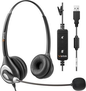 USB Headset with Microphone Noise Cancelling & Audio Controls, Computer Headphones for PC Laptop, Business, Home Office, Call Center, Skype, Zoom, Webinar, Clear Chat, Super Light,Binaural