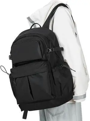 Black Laptop Backpack For Men Simple College Backpack Lightweight Travel Backpack For Traveling On Airplane Casual Daypack Carry On Backpack Work Computer Backpack For Women