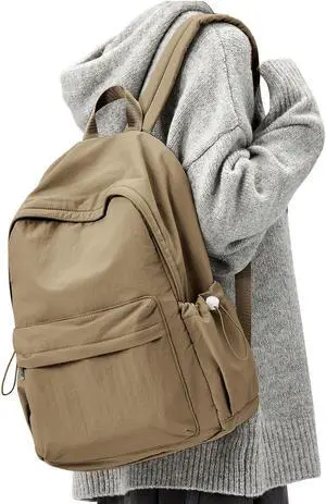 WEPOET Simple School Backpack For Women Men Aesthetic Medium Backpack Lightweight Casual Daypack College Backpacks Cute Bookbag for Teens Girls Boys Basic Bagpack(Brown)