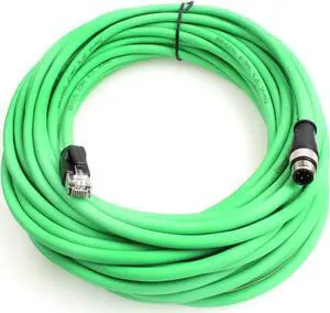 Eonvic M12 4-pin Male to RJ45 E4 Plug High Flex Cat5e Industrial Ethernet Cable Dynamic PUR (25M, Green)