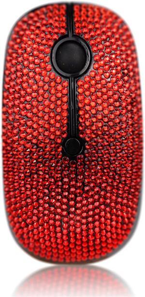 WONGS Bling Austrian Pink Crystal Rhinestone Wireless Mouse, Slim Silent 2.4G Portable Mobile Optical Mice, 3 Adjustable DPI Levels for Notebook, PC, Laptop, Computer, MacBook - Red