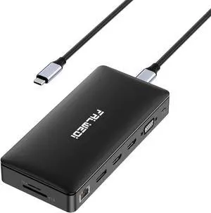 FALWEDI USB C Laptop Docking Station,15 in 1 Dock with 4K Triple Display Multiport Adapter and 3 Monitors Compatible for MacBook/Lenovo/Dell/HP (2 HDMI,DP,VGA,USB Ports,RJ45,SD/TF,Mic/Audio,PD) Black