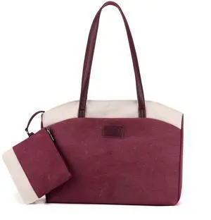 Wxnow Women Laptop Tote Bag Canvas Handbag Purse Shoulder Bag (D-Claret-red)
