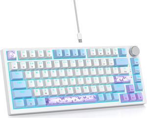 75% Wired Keyboard with Knob, 75 Percent Gaming Keyboard Hot Swappable Gasket Mount,Red Switch,RGB Backlit 82 Keys TKL Mechanical Keyboard,NKRO Compact Keyboard for PC Laptop Windows Gamer(Milk taro)