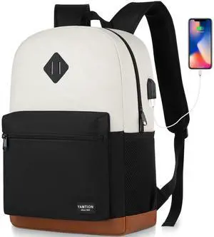 YAMTION School Backpack,Bookbag Teen Boys and Girls Black Beige