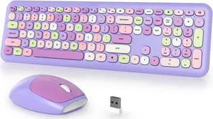iTastatur Typewriter Wireless Keyboard and Mouse Combo,2.4G Office 104 Keys Full Size Retro Punk,Cute Purple Silent with Round Keycaps for Laptop PC Desktops (Purple Mix)