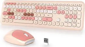 iTastatur Typewriter Wireless Keyboard and Mouse Combo,2.4G Office 104 Keys Full Size Retro Punk Keyboard,Cute Milk Tea Silent with Round Keycaps for Laptop PC Desktops (Milk Tea Mix)