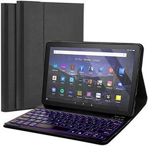FunYaung Backlit Keyboard Case for Fire HD 10/10 Plus Tablet (2021 Release, 11th & 2023 Release, 13th) 10.1 inch, Slim Cover with 7 Colors Light Wireless Detachable Backlit Keyboard