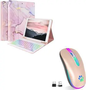FUWANG Keyboard Case for iPad 9th Generation Case with Keyboard Bundle with Wireless Mouse,Rechargeable LED Wireless Bluetooth Mouse