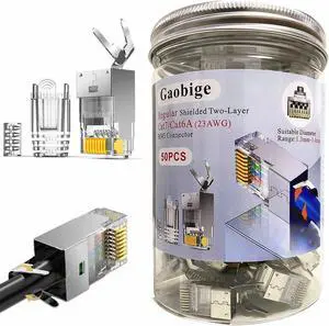 Gaobige 50-Pack Cat7 Cat6A RJ45 Connectors Shielded Cat7 Cat6A RJ45 Ends Ethernet Cable Crimp Connectors 50PCS RJ45 Strain Relief Boots (Not Pass Through RJ45 Connectors)