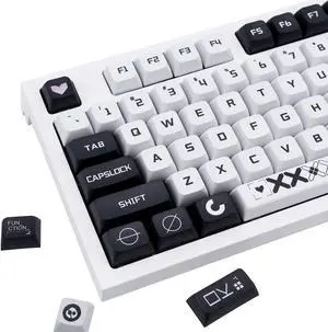 GEKUCAP Custom PBT KeyCaps, XDA Profile Black and White Keycap 132 Keys, PBT Dye Sublimation Keycaps Set for Gatrone Cherry Mx Switches Mechanical Gaming Keyboard