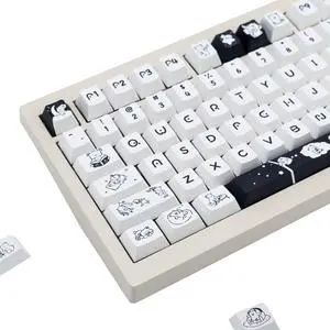 GEKUCAP Custom PBT Keycaps 151 Keys, Black and White Cherry Profile Keycap, Dye-Sublimation Bear Theme Key caps Set for Cherry MX Gateron Kailh Switch ANSI Mechanical Gaming Keyboards