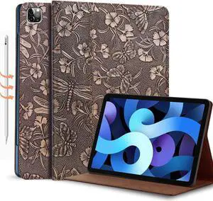 Gexmil Case for iPad Pro 12.9 Inch,6th/5th/4th/3rd Generation(2022/2021/2020/2018) Genuine Leather Cover Anti Fingerprint,Cowhide Folio Cover Auto Sleep/Wake with Adjustable Stand,Butterfly Pattern
