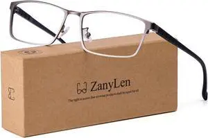 ZanyLen Blue Light Blocking Glasses Men Computer Gaming Glasses Rectangle Metal Semi-rimless Black/Golden Frame Anti Glare/UV400 Clear Lens