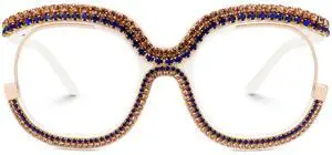 Zeelool Stylish Square Glasses Diamond-Encrusted Glasses Blue Light Blocking Glasses Anti Eyestrain Glasses Oversized ZJGX095217 Gold-Blue