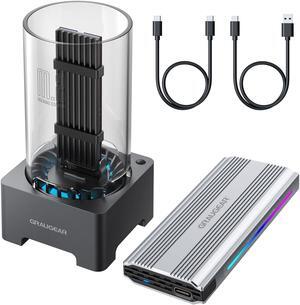 GRAUGEAR M.2 External Cases Bundle of M.2 NVMe/SATA SSD Docking Station with Built-in Cooling Fan and M.2 NVMe SSD Enclosure with RGB Light Strips