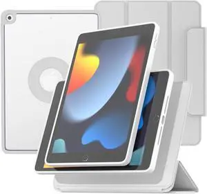 ZENLU iPad 9th 8th 7th Generation Magnetic Case with Removable Folio Cover, Premium Semi-Silicone Leather, Vertical Stand, Clear Back, Smart Sleep/Wake, Full Protective Case for 10.2" iPad (Grey)