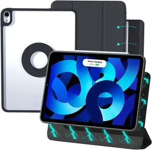 ZENLU 10.9/11 inch iPad Air Case with Removable Magnetic Folio Cover, Premium PU Leather, Multiple Angles Stand, Pencil Slot Charging Support, Full Protective Case for iPad Air 6 5 4 Gen (Black)