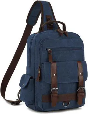 Vintage Canvas Single Shoulder Bag, Men's Travel Crossbody Bag, Cycling Dark Blue
