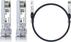 2 Pack 10GBase-SR SFP+ Module with 10G SFP+ Cable 2m, 10G MultiMode SFP+ LC Fiber Transceiver, 10G DAC Cable, Compatible with Ubiquiti, Unifi, Netgear, D-Link and More