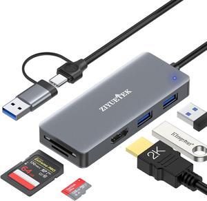USB 3.0 to hdmi Adapter&USB c to hdmi Adapter 2 in 1,ZIYUETEK 5-in-1 USB C and USB3.0 Docking Station, Suitable for MacBook Pro/Air/M1/M2/Mac, Windows7/8/10/11, Android 7 and Above