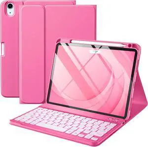 Harvopu iPad Air 11 M2 & iPad Air 5th 4th Generation Case with Keyboard - Folio Keyboard Cover with Pencil Holder for iPad Air 11-inch 2024, iPad Air 5 2022/ iPad Air 4 2020 (Hot Pink)