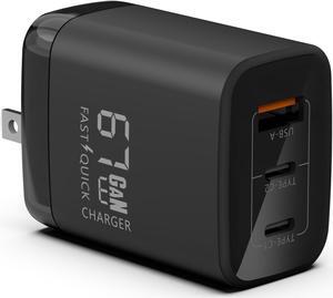 Hylikes 67W USB C Charger, GaN 3-Port Compact Fast PPS Wall Charger, for MacBook Pro/Air, Pixelbook, iPad Pro, iPhone 15/14/Pro, Galaxy S23/S22, Note20, Pixel, Apple Watch, and More