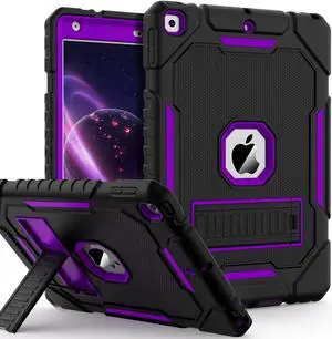 ZoneFoker Case for iPad 9th/8th/7th Generation 2021/2020/2019(10.2 inch), Heavy Duty Military Grade Shockproof Rugged Protective 10.2" Cover with Built-in Stand for iPad 9 8 7 Gen(Black+Purple)