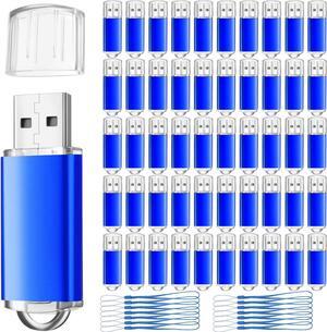 Hoteam 50 Pack USB 2.0 Flash Drives Bulk Blue Pen Drives Portable Pen Drives Thumb Drive with Hat USB Sticks Bulk with 50 Pcs Lanyards for Data Storage File Sharing Commercial Gift (2GB)