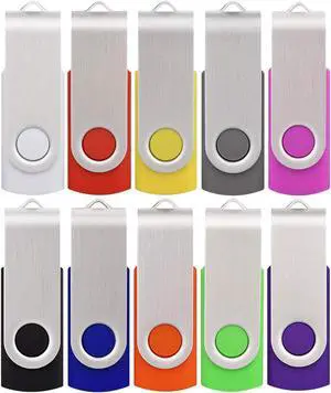 USB Flash Drive 32GB 10 Pack, Thumb Drives Memory Stick USB 2.0 Bulk Swivel Jump Drive Zip Drive with Led Indicator for Data Storage, File Sharing(10Pcs, Multi-Color,32 GB)