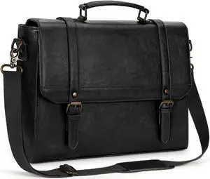 IGOLUMON Messenger Bag for Men 15.6 inch Vintage Leather Waterproof Laptop Briefcase for Men Large Computer Laptop Bag Leather Satchel Bag Retro Shoulder Bag for Office Business Travel College, Black
