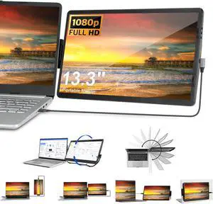 Iryreafer Laptop Screen Extender, 13.3 Inch Mini Game Monitor 360° Rotatable Attachable Portable Monitor Extender for Laptop, Compatible with Mac, PC, Chrome, Powered by USB or Mini HDMI Port