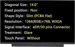 JHK JIEHONGKE New Screen Replacement for NT140WHM-N43 NT140WHM-N34 NT140WHM-N51,14.0",eDP 30 pins Connector,1366(RGB)x768 WXGA,Glare,LCD LED Display
