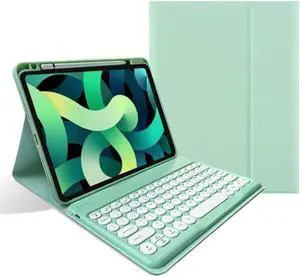 AnMengXinLing Keyboard Case for iPad Air 11 inch 2025(M3)/2024(M2)/Air 5/Air 4 with Pencil Holder, Cute Candy Color Round Key Detachable Keyboard aslo for iPad Pro 11 4th/3th/2nd/1st Gen, Mint Green
