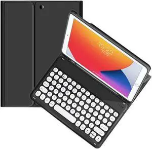 Keyboard Case for Galaxy Tab S9 FE/ S9 / S8 / S7 11 Inch with S Pen Holder, Slim Cover with Round Key Cute Candy Magnetic Detachable Keyboard, Black
