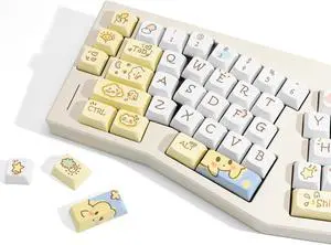 139 Keys PBT XDA Keycaps, Kawaii Yellow Keycaps, Custom Dye-Sub Keycaps Cartoon Keycaps, Cute Keycaps 60 Percent for Mechanical Keyboard (Lovely Clouds)