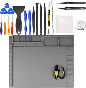 Kaisi Professional Electronics Opening Pry Tool Repair Kit +K330 ILarge Repair Work Mat,Silicone Soldering Mat Nylon Spudgers and Anti-Static Tweezers for Cellphone iPhone Laptops Tablets and More