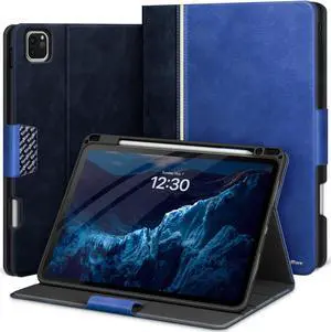 KingBlanc Case for iPad Pro 13 inch Case (2024, M4) with Pencil Holder, Vegan Leather Smart Stand Protective Cover [Auto Sleep/Wake + Support Pencil Pro/Pencil(USB-C) + Multiple Viewing Angle], Blue