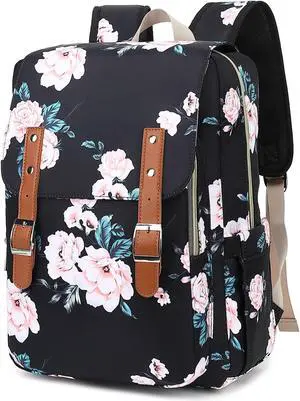Kouxunt Floral Laptop Backpack for Women Girls, 15.6 inch College School Backpacks Travel Casual Daypack