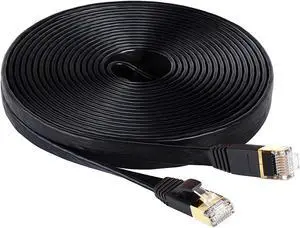 LEKVKM Cat 6 Ethernet Cable 200 ft High Speed RJ45 Internet Cable for Outdoor & Indoor Support CAT6 Network Solid Slim Flat Black Computer LAN for PC