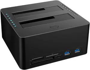 LINKEET Dual-Bay Hard Drive Docking Station for 2.5 & 3.5 inch SATA HDD/SSD, Supports Offine Clone & UASP, 5Gbps, 2 * 10TB, Hard Disk USB Hub with 2* USB 3.0 Port, MS/CF/TF/SD Card Readers, Black