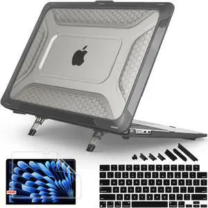 Mektron Honeycomb Case for MacBook Pro 14 INCH M4 A3112 A3401 A3185/ M3 A2918/A2992/ M2 A2779/ M1 A2442 Pro/Max (2024/2023/2021), Shockproof Heavy Duty Hard Shell with Fold Kickstand, A-Black
